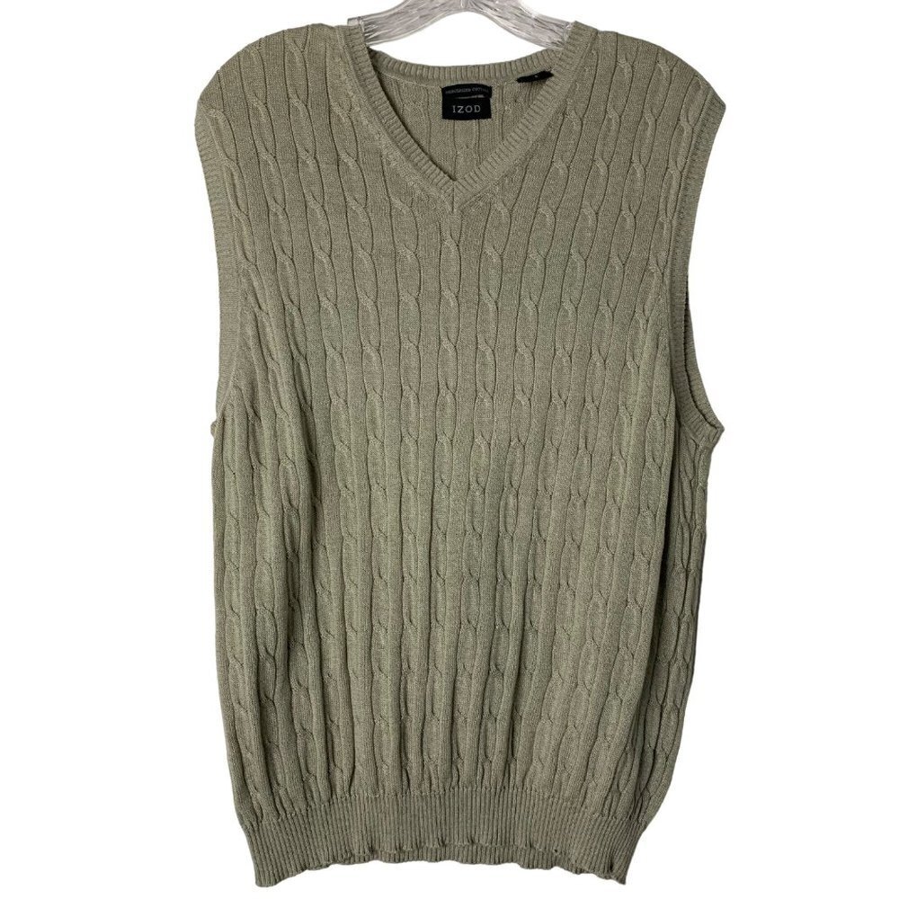 Women's IZOD Golf Sweater Vest Light Olive Green 100% Mercerized Cotton Size S